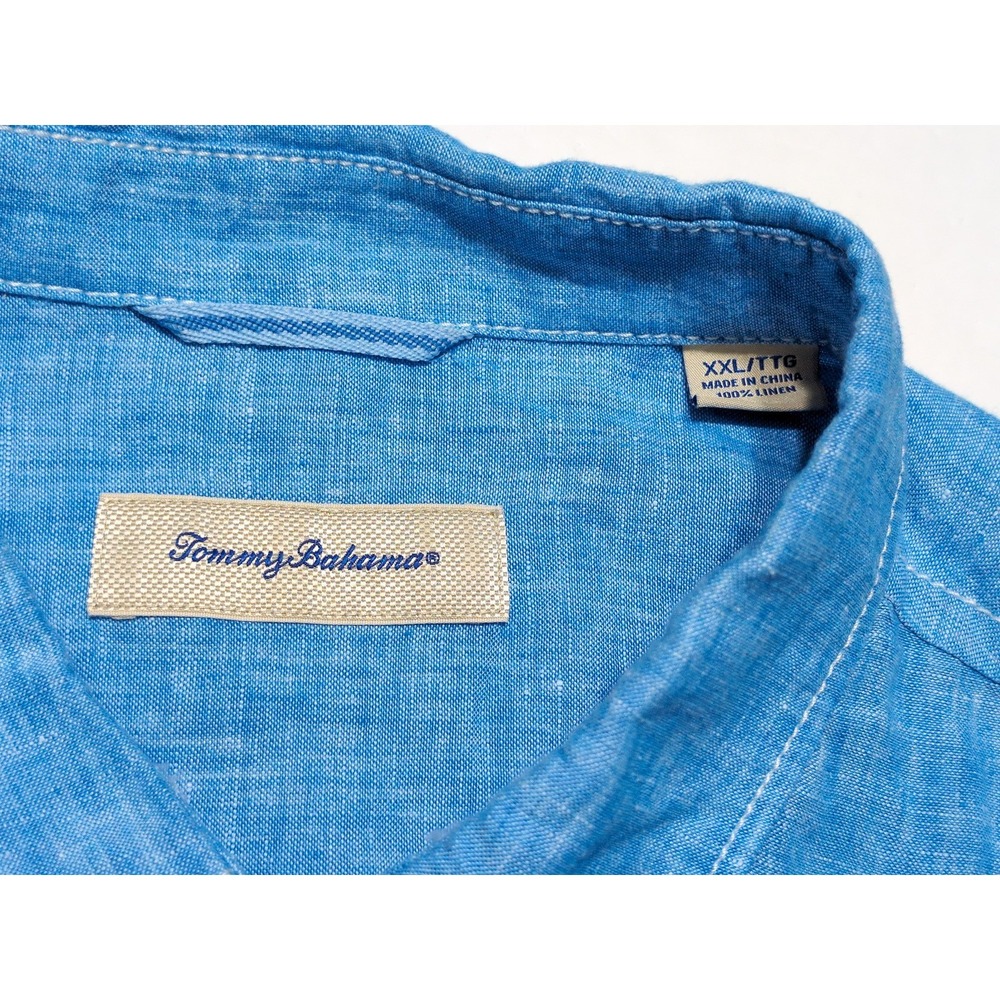 TOMMY BAHAMA 100% Linen Long Sleeve Button Shirt Solid Blue XXL 2XL - Picture 2 of 8
